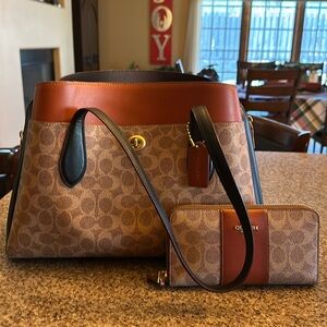 Coach top handle carryall with matching wallet